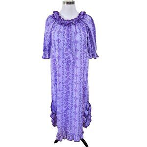 Shannon Marie Hawaii Dress XL USA Luau Vintage Aloha Puff Sleeve Ruffle Hem Neck